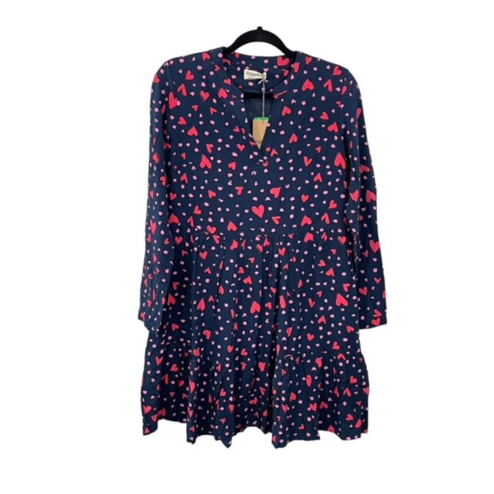 NWT Sugarhill‎ Brighton Thea Smock Dress Navy Heart Leopard Size 4